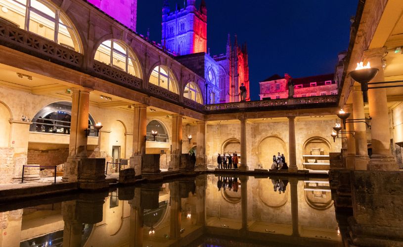 Christmas lights at The Roman Baths